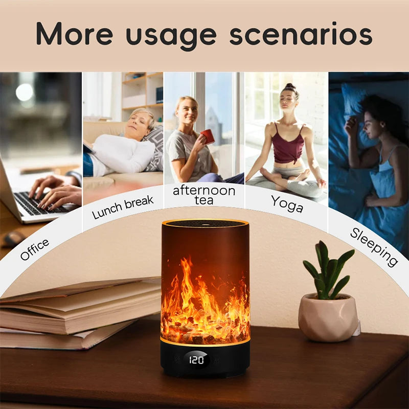 Aroma Diffuser CREAROMA 200ml With Flame Effect RGB Lighting and Customizable Timed Shutdown for Cozy Home Ambiance