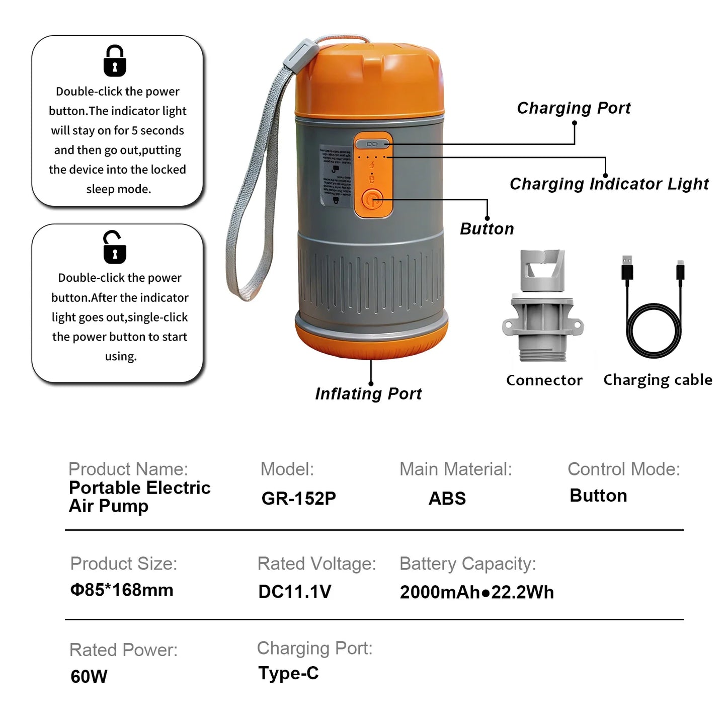 Portable High Pressure Electric Air Pump for Inflatable Tent