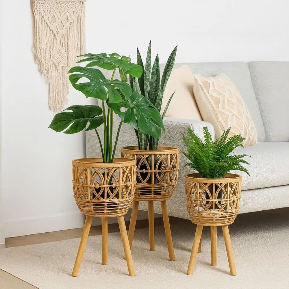 Wooden Planter Pots Set With Stands For Boho Home Decor