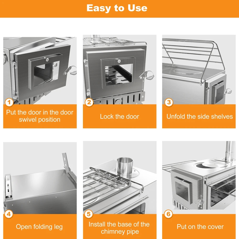 Portable Stainless Hot Tent Stove With Ceramic Glass Chimney Pipes