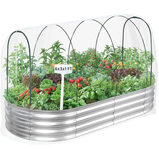 Garden Bed With Greenhouse Frame And Three Covers For Outdoor Gardening Enthusiasts 6x3x1 Ft