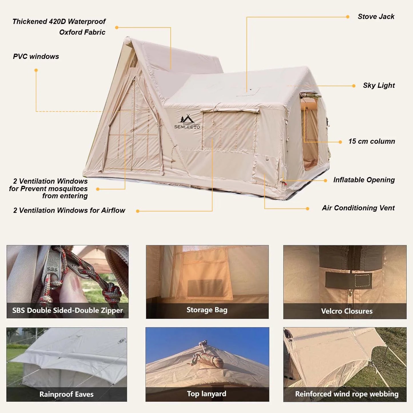 Inflatable Camping Tent 4 Season With Rainfly And Stove Jack