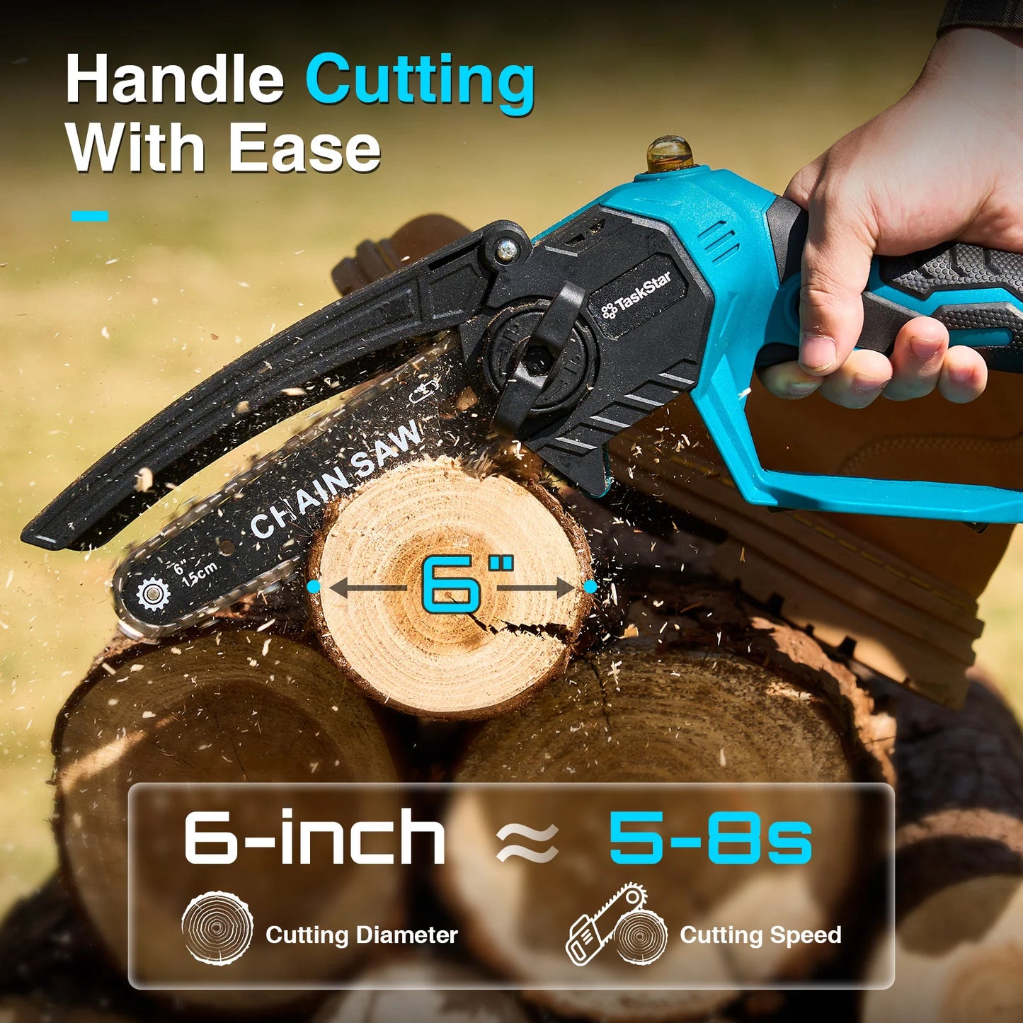 TaskStar Brushless Electric Chainsaw Cordless With 2 Rechargeable Batteries