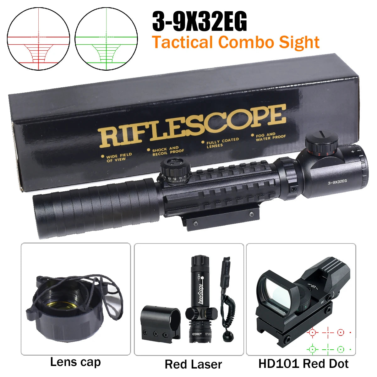 Riflescope Tactical 3 To 9x Red Dot Illuminated Optic