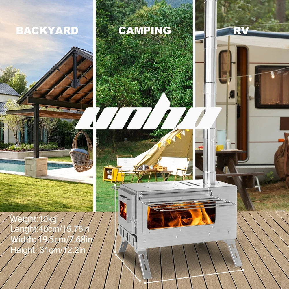 Portable Stainless Hot Tent Stove With Ceramic Glass Chimney Pipes