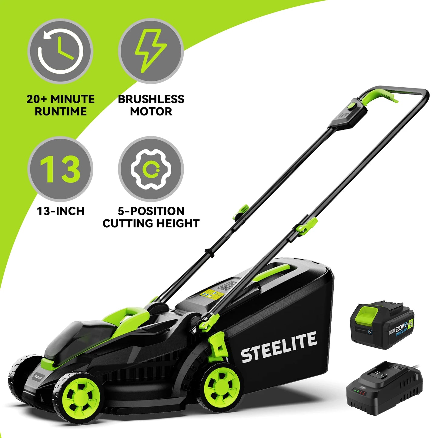 Deli 2 In 1 Electric Cordless Lawn Mower With 21V 4Ah Battery And Charger