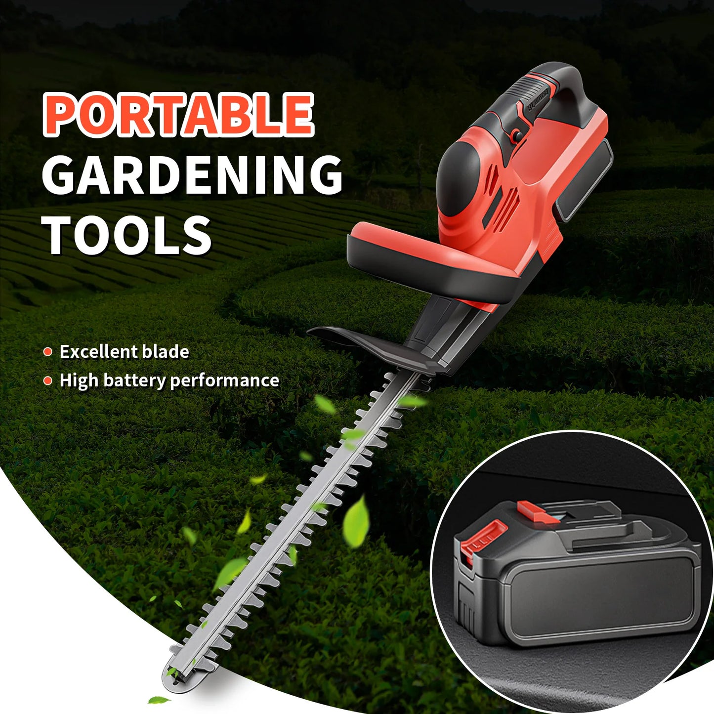 Cordless Hedge Trimmer With 3.0Ah Battery Charger For Yard