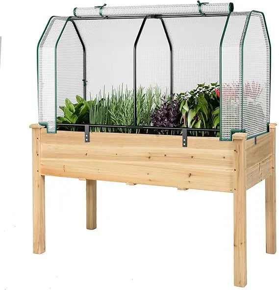 Raised Garden Bed With Greenhouse Cover For Backyard