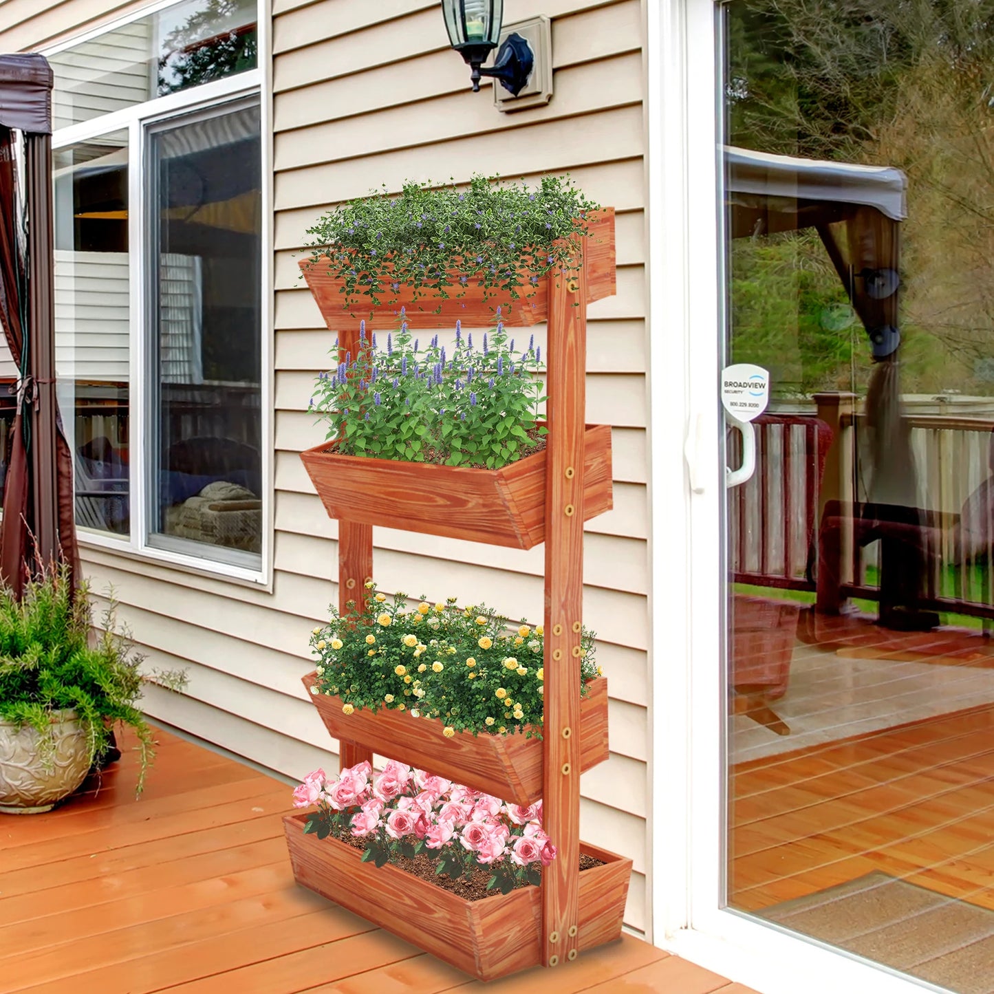Wooden Raised Garden Bed Vertical Planter Rack With Detachable Ladder