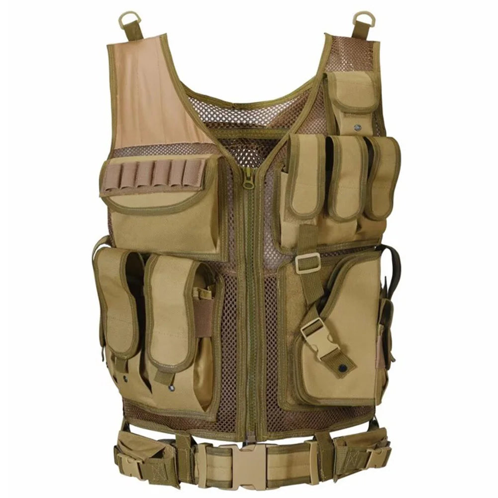 APWIKOGER Nylon Combat Body Armor Vest Multi-Pocket Adjustable Mesh Airsoft