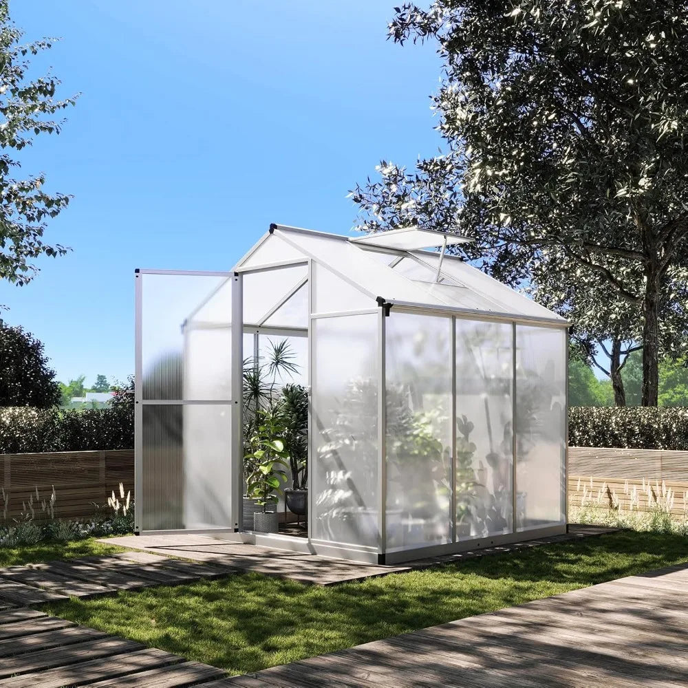 Polycarbonate Walk In Greenhouse Aluminum Frame With Roof Vents