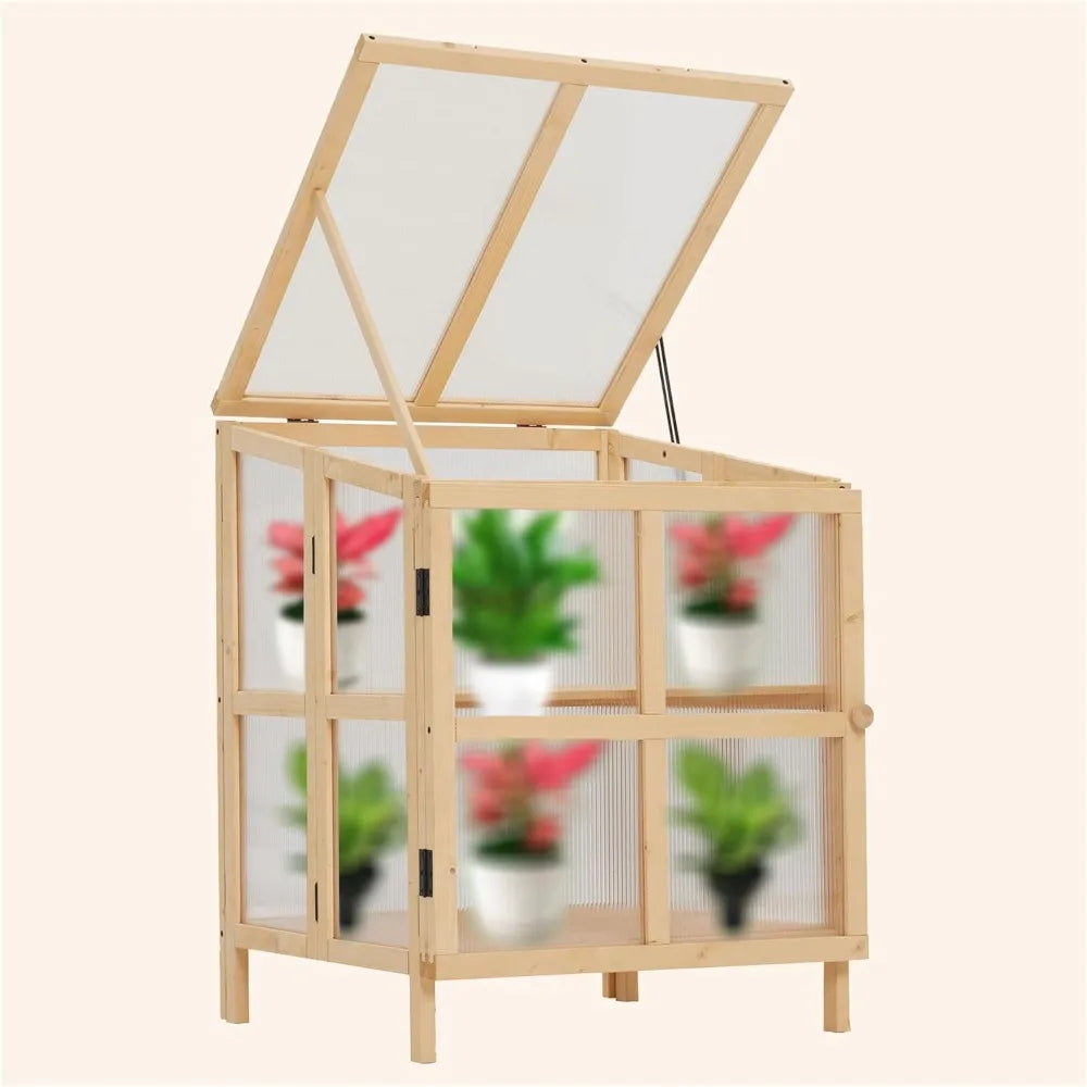 Wooden Greenhouse Cabinet With Transparent Polycarbonate Panel And Double Doors