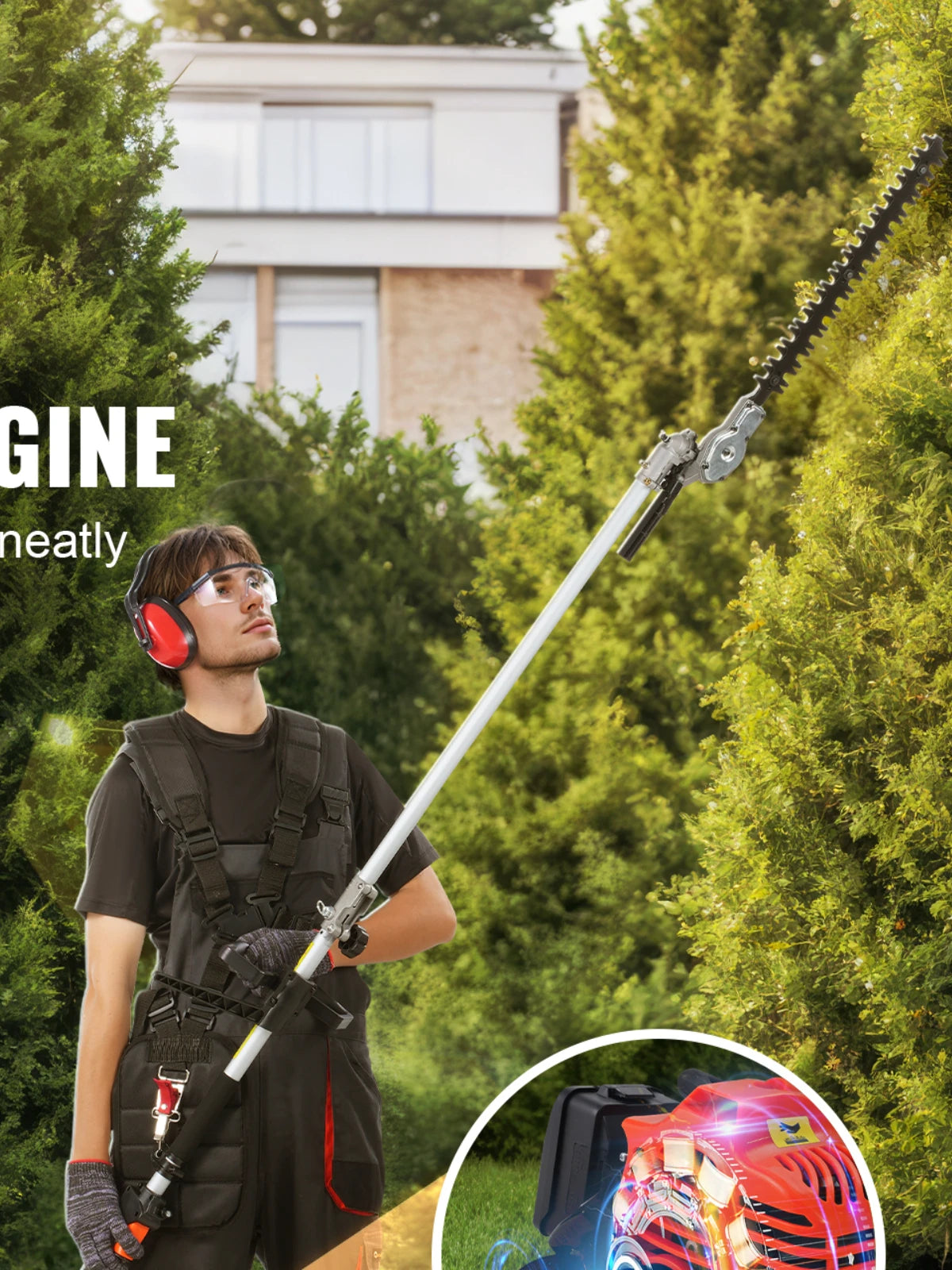 SucceBuy 6 In 1 Gas Hedge Trimmer String Trimmer Brush Cutter Pole Saw Chainsaw