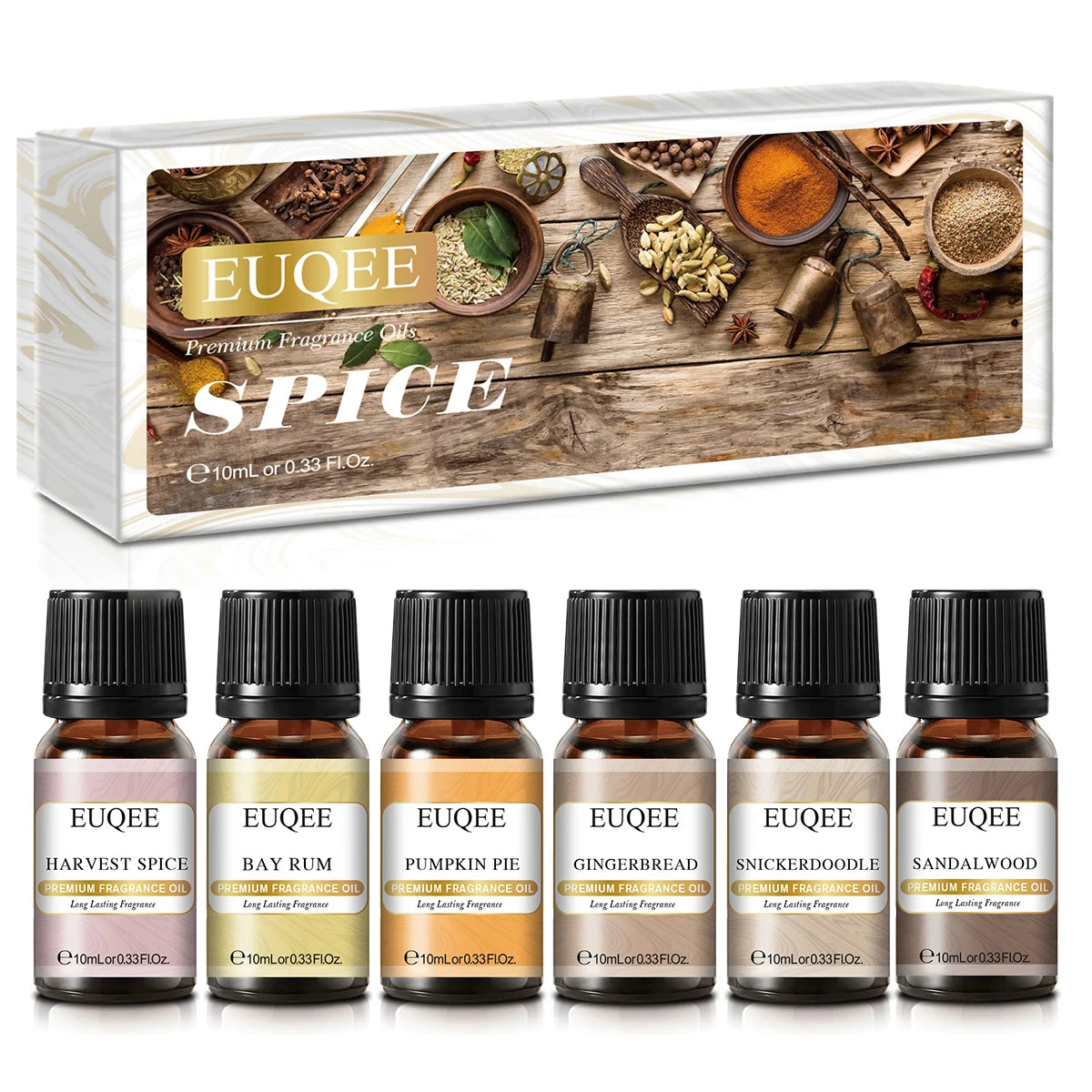 EUQEE 6PCS Aromatherapy Fragrance Oil Gift Set Coffee Fruit Series Essential Oils 10ml Strawberry Cherry Pumpkin Pie Leather
