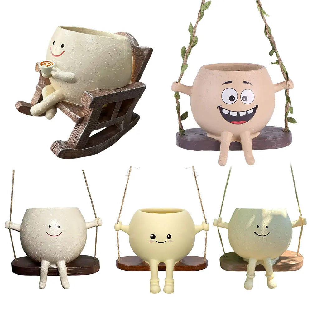 APWIKOGER Creative Rocking Chair Swing Face Succulent Planter Pot For Indoor Outdoor Gardeners