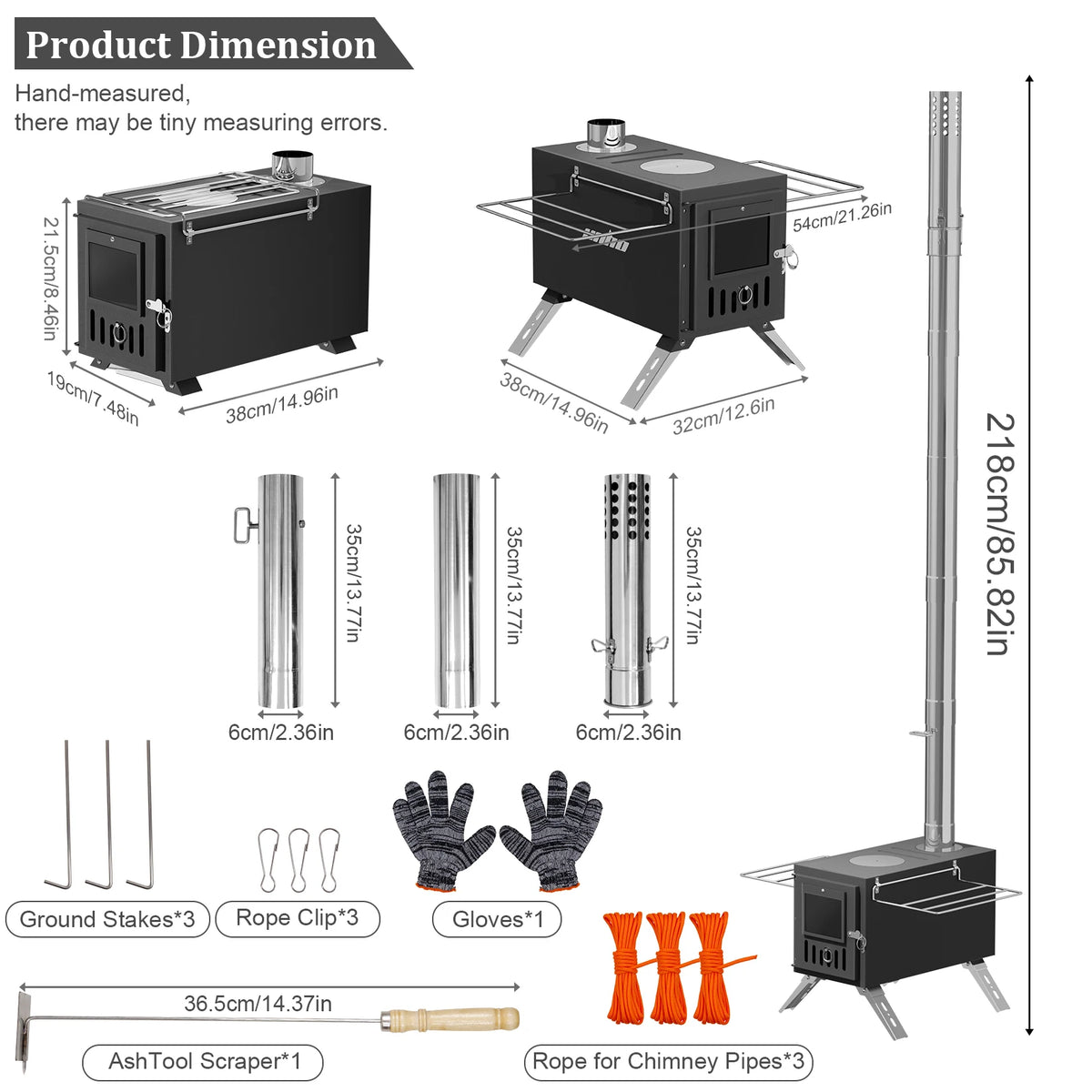 Portable Wood Burning Stove With Stainless Chimney Tubes For Camping