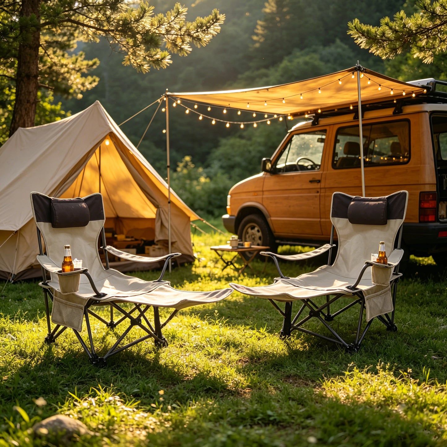 Adjustable Reclining Camping Chair With Handrails And Side Pockets