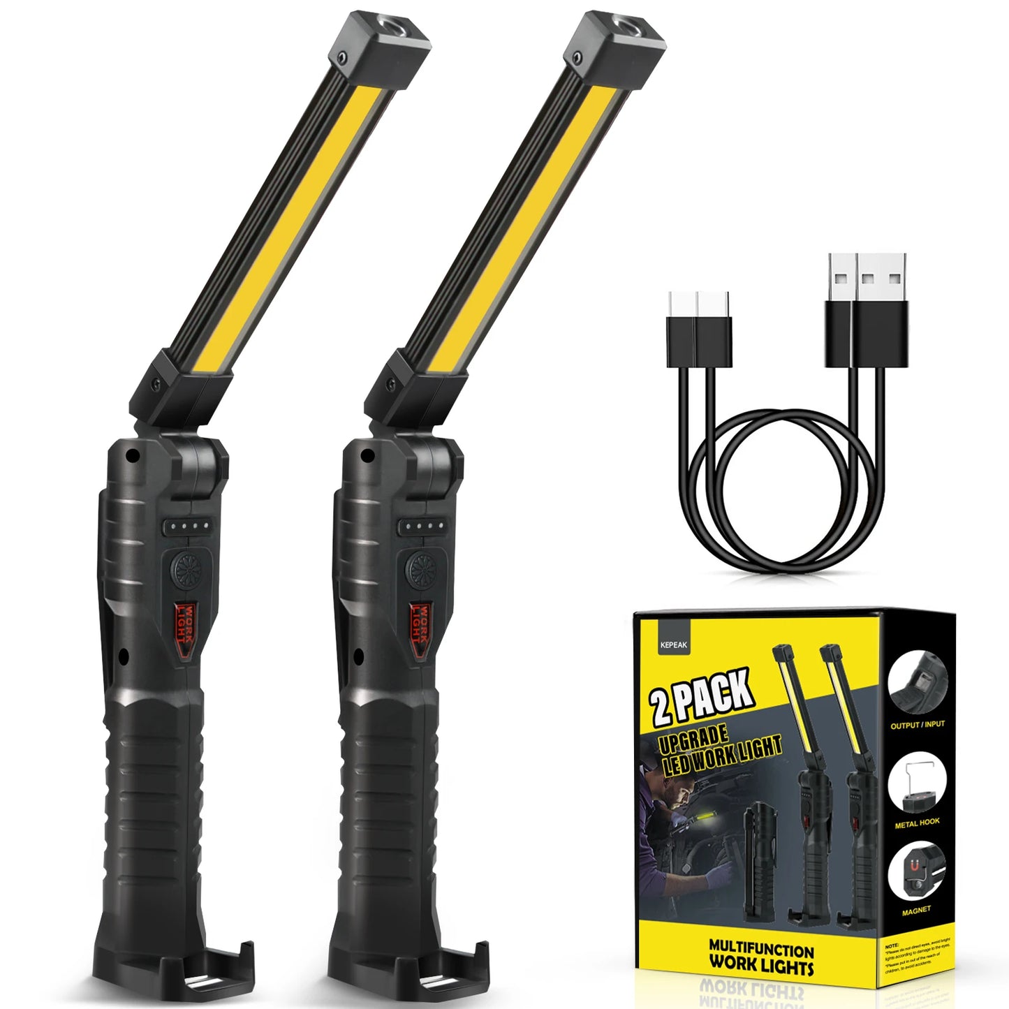 KEPEAK 2Pack Rechargeable Camping LED Work Light With Magnetic
