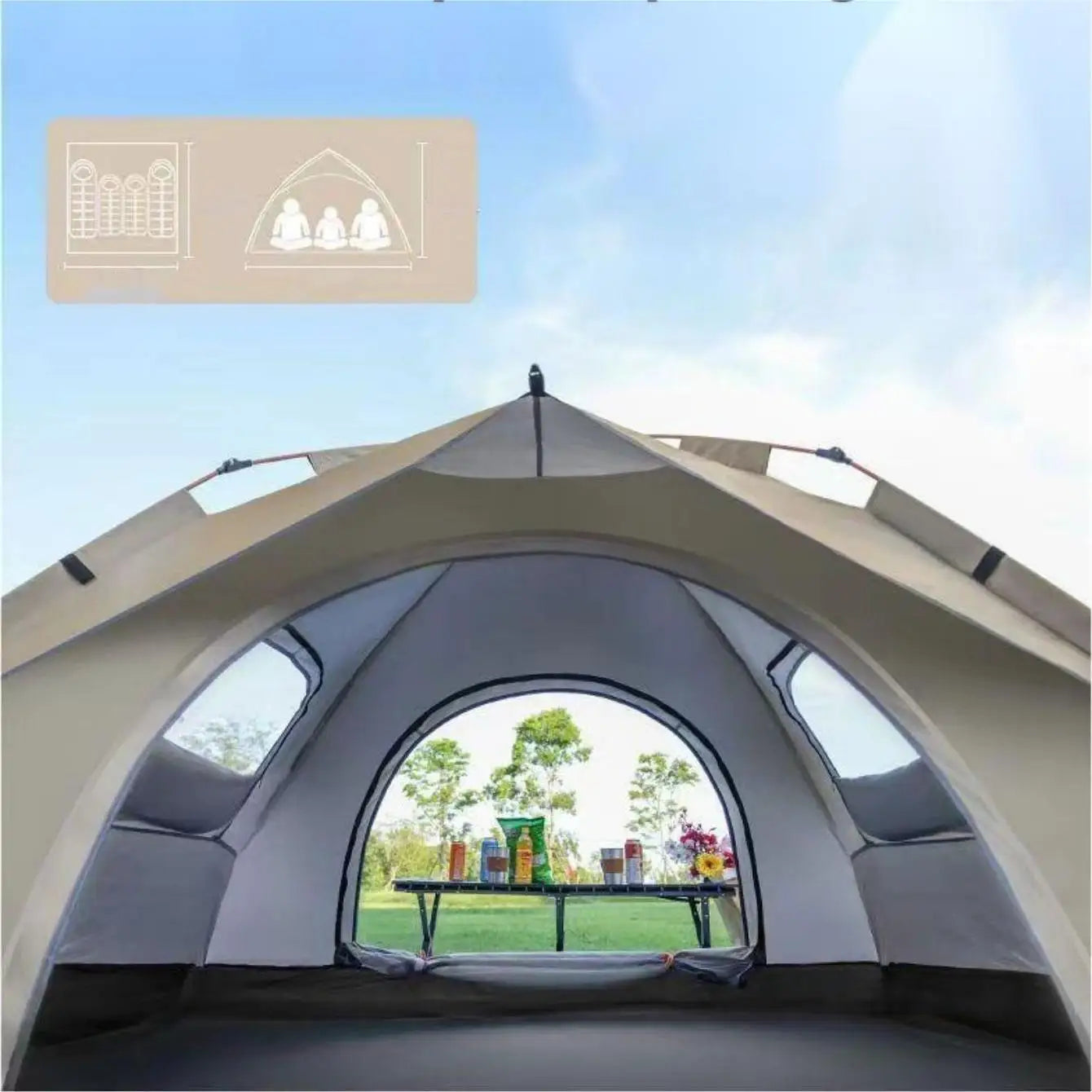 Pakicetus Auto Opening Camping Tent Three To Four People With Two Doors And Two Windows Waterproof 1500mm
