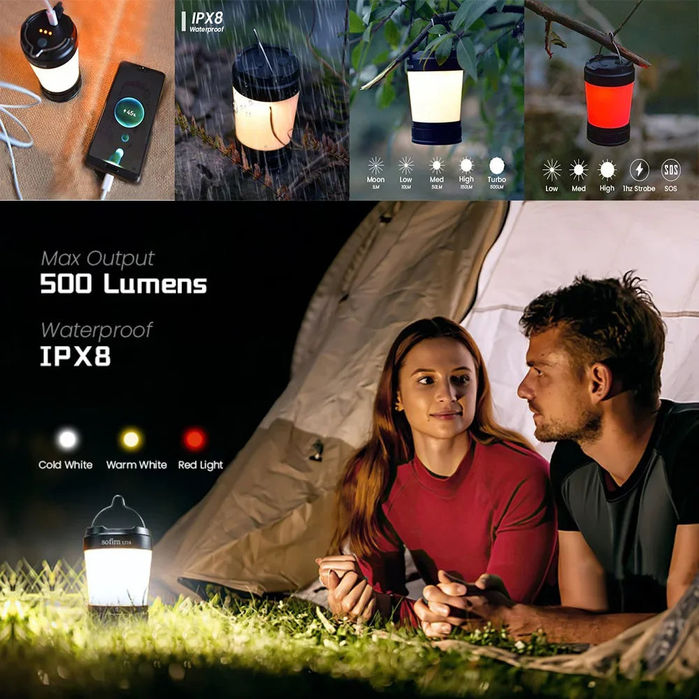 Sofirn LT1S Camping Light USB C 21700 Rechargeable Powerful Torch Portable Emergency Lantern 2700K-6500K with Reverse Charging