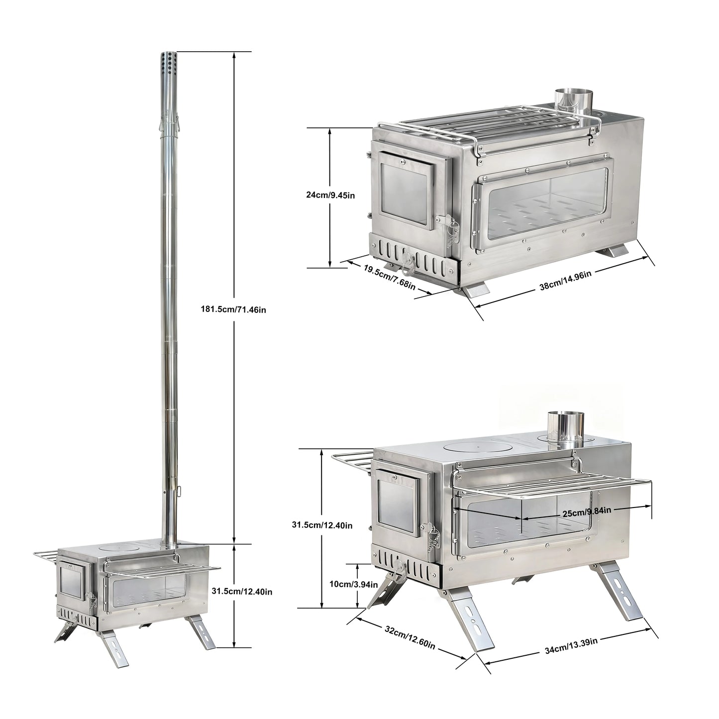 Portable Stainless Hot Tent Stove With Ceramic Glass Chimney Pipes
