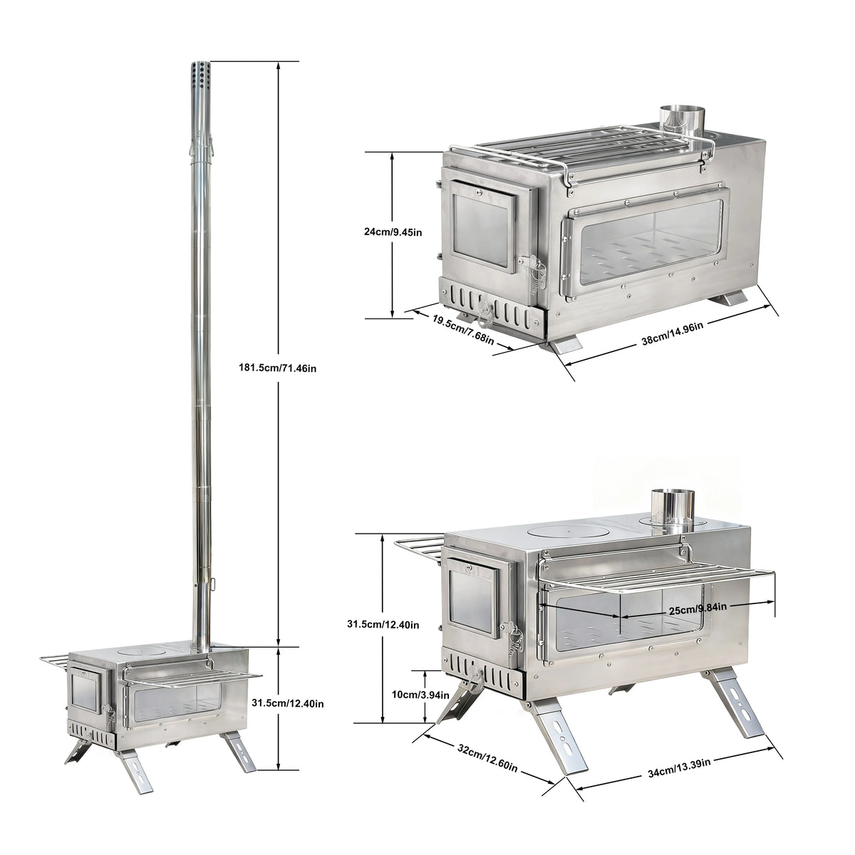Portable Stainless Hot Tent Stove With Ceramic Glass Chimney Pipes