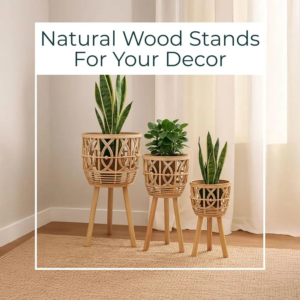 Wooden Planter Pots Set With Stands For Boho Home Decor