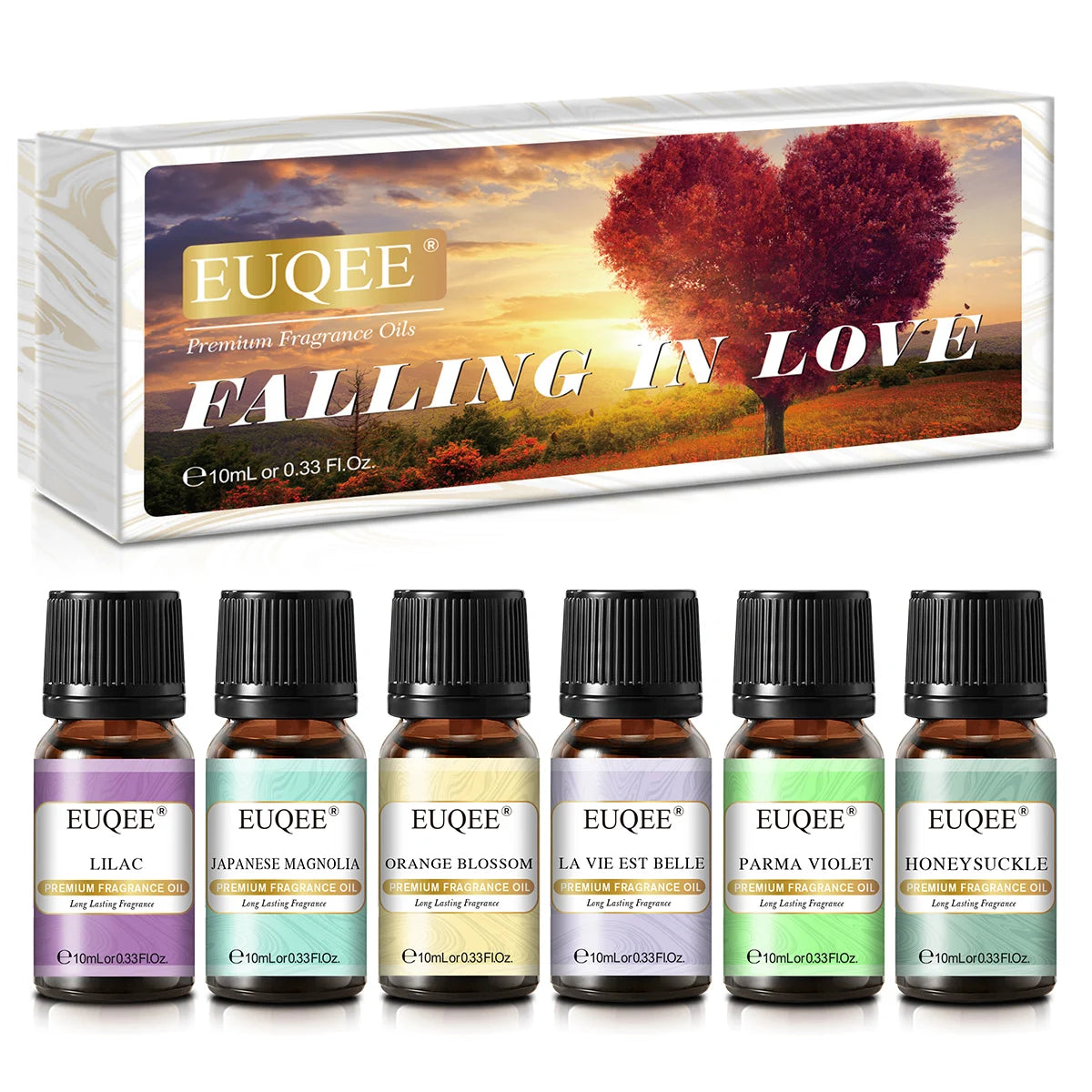 EUQEE 6PCS Aromatherapy Fragrance Oil Gift Set Coffee Fruit Series Essential Oils 10ml Strawberry Cherry Pumpkin Pie Leather