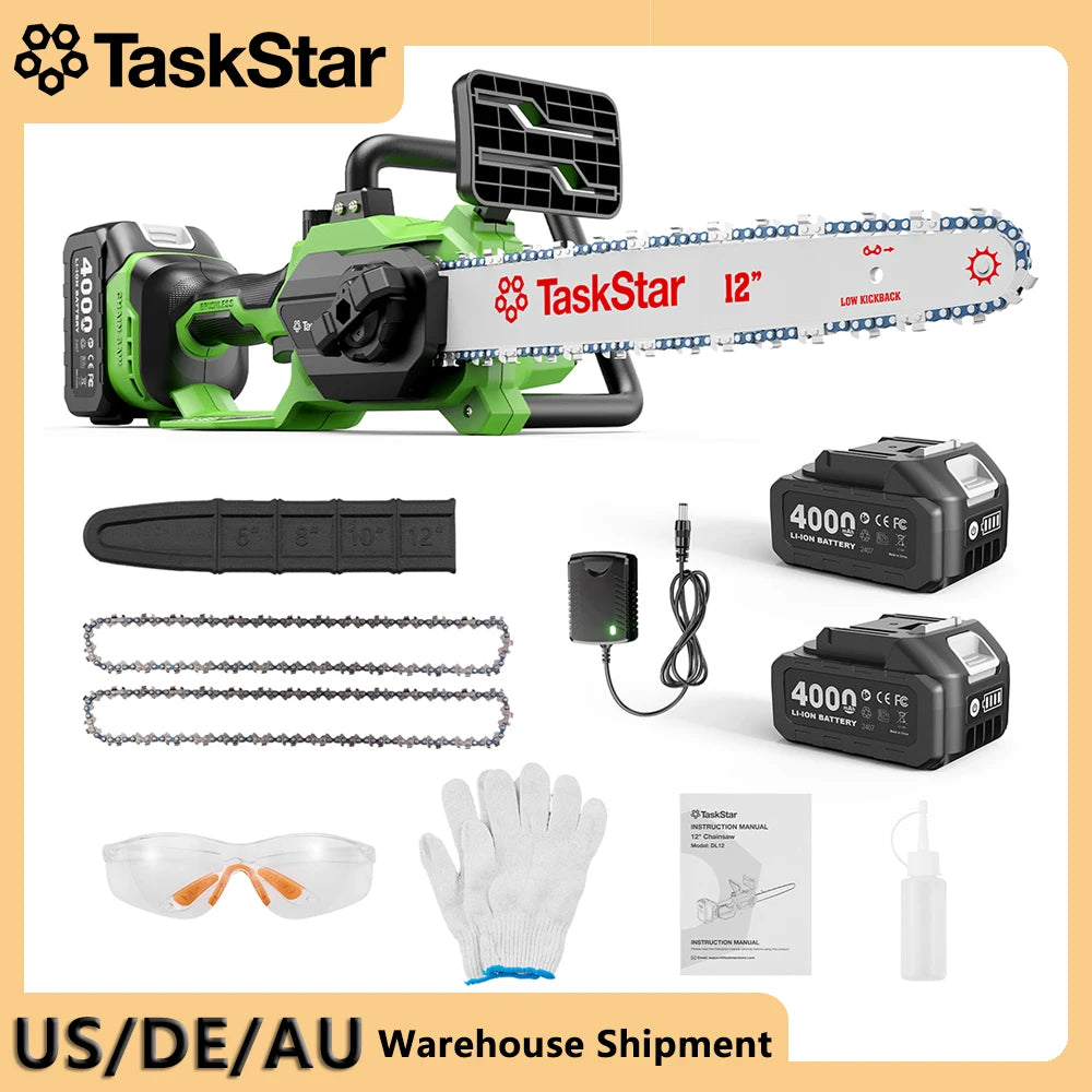 TaskStar Brushless Electric Chainsaw Cordless With 2 Rechargeable Batteries