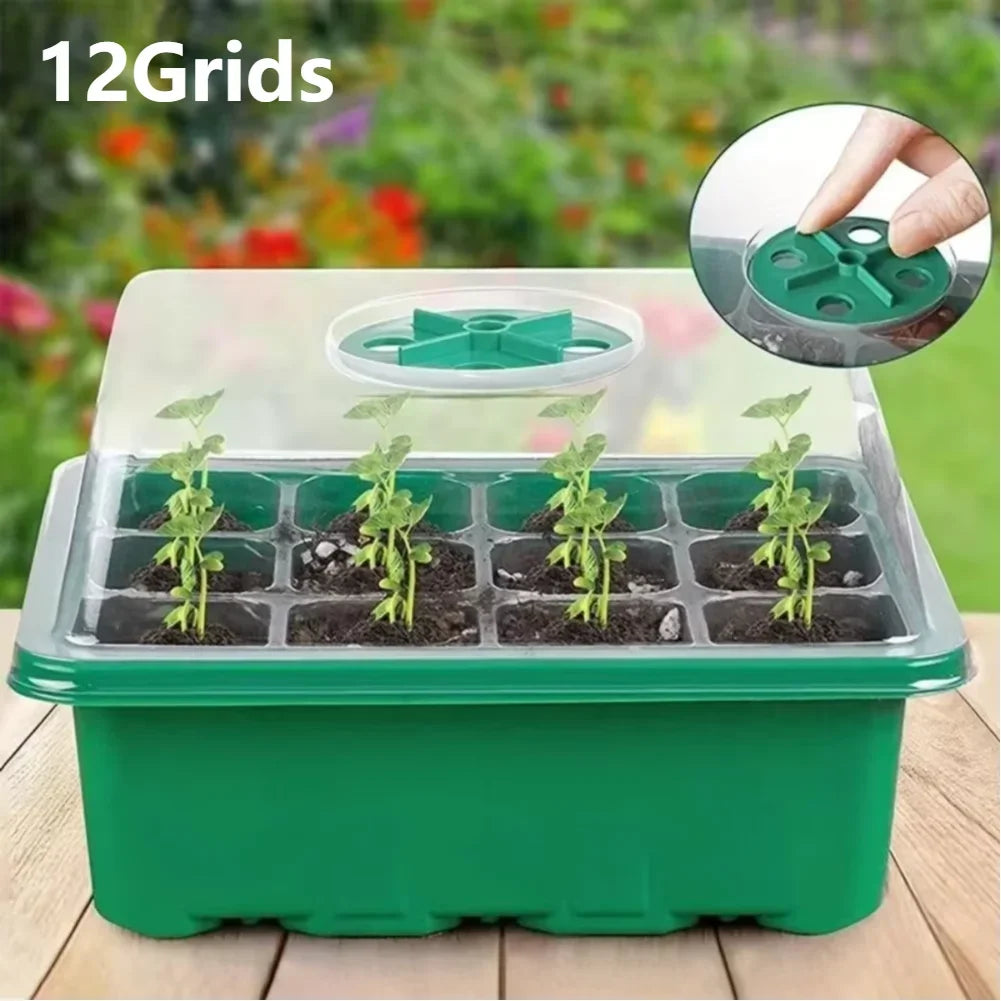 Seed Starter Tray 12 Grids With Ventilation Holes Humidity Dome Mini Greenhouse For Home Gardeners