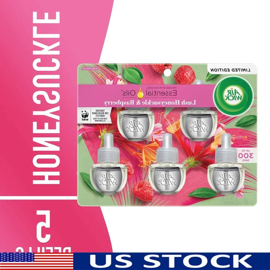 Plug In Scented Oil Refill 5 Count Honeysuckle Raspberry Essential Oils Air Freshener Long Lasting Home Fragrance Diffuser