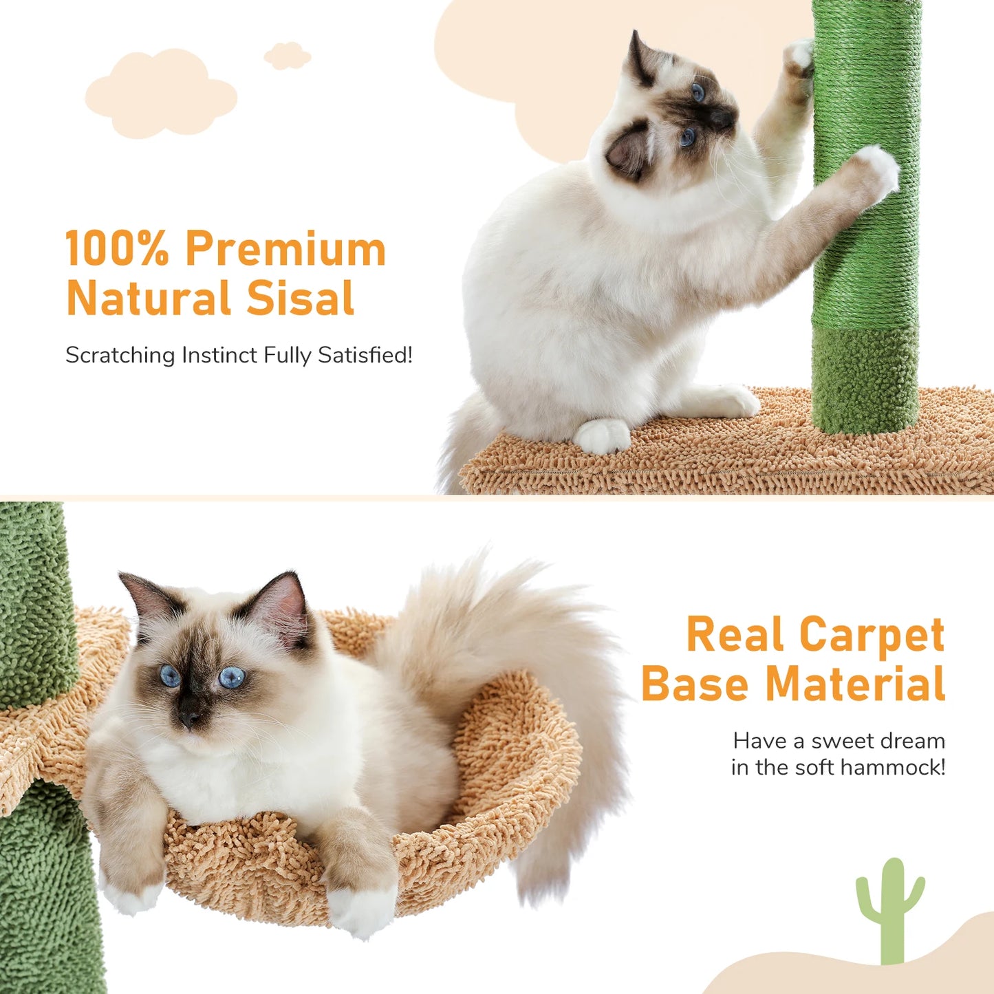 PAWZ Road 5-Tier Floor-To-Ceiling Cat Tree Cactus Tall Climbing Tower With Scratching Post Hammock For Indoor Cats