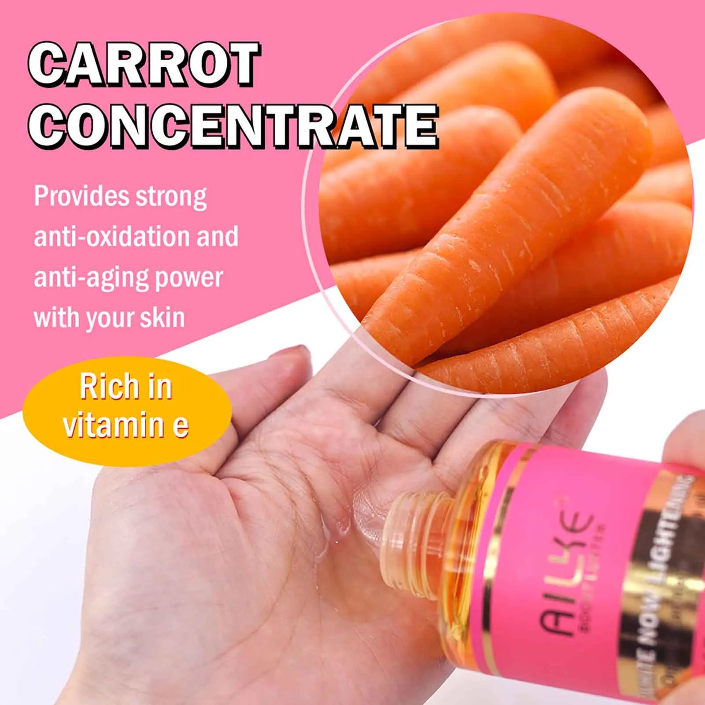 AILKE Organic Carotene Serum Body Oil Brightening And Moisturizing For Women With Vitamin E Rose Oil 250ml