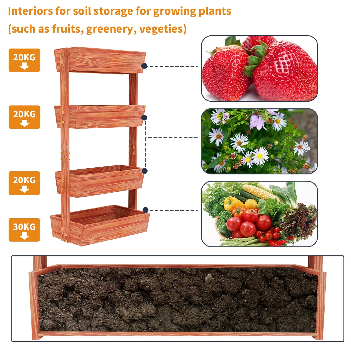 Wooden Raised Garden Bed Vertical Planter Rack With Detachable Ladder