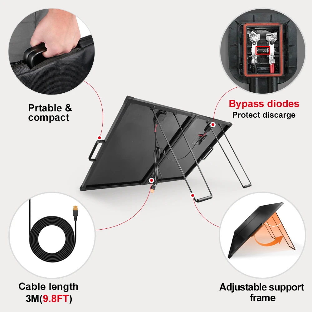 DOKIO 100W Portable Foldable Solar Panel Kit With 12V Controller