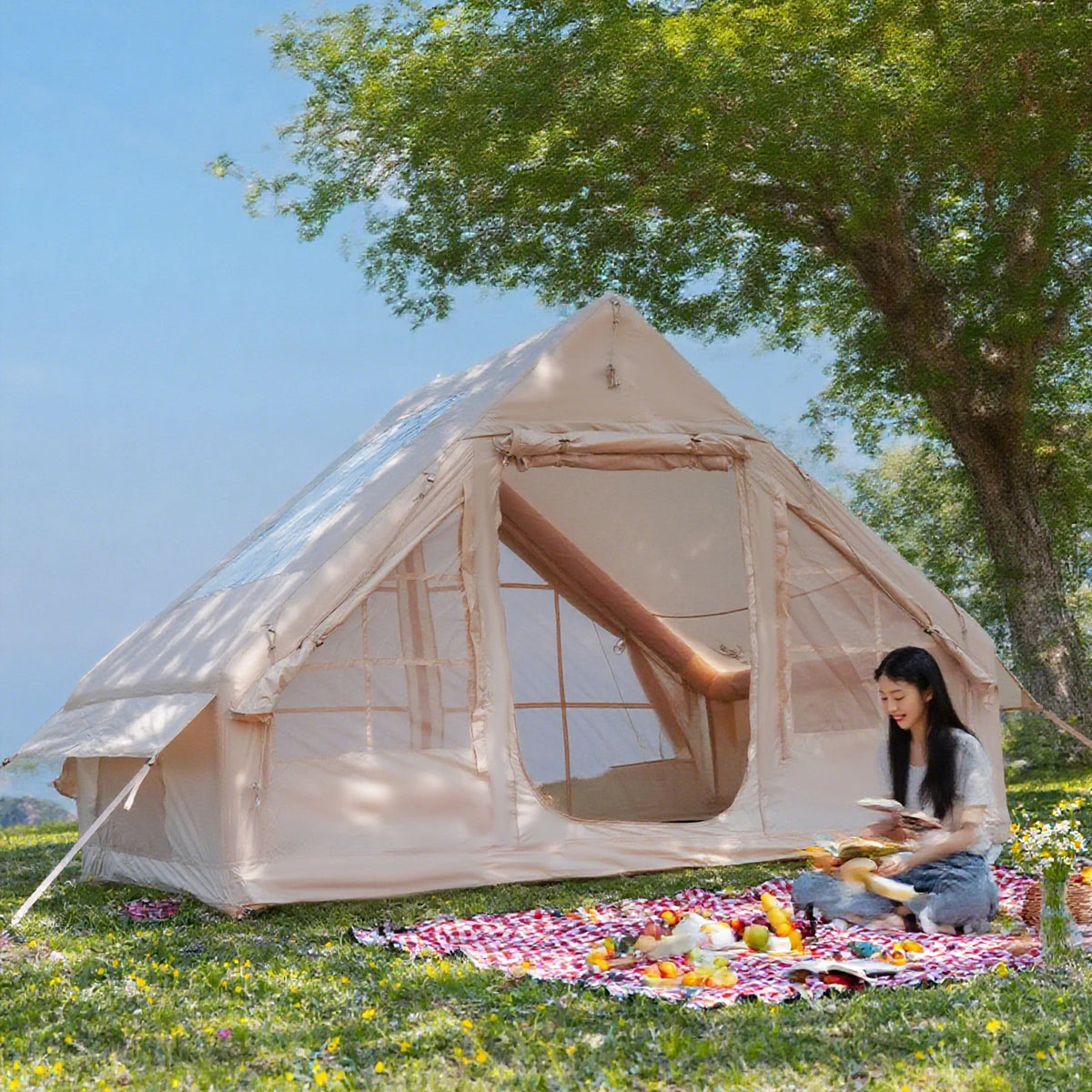 Pakicetus Inflatable Family Camping Tent With Stove Plug