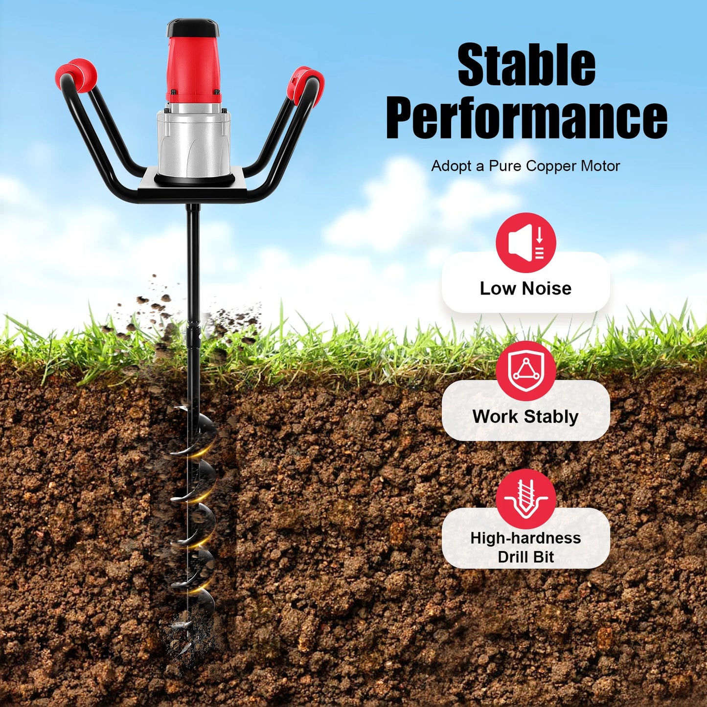CNCEST 1500W Electric Post Hole Digger Auger for Garden