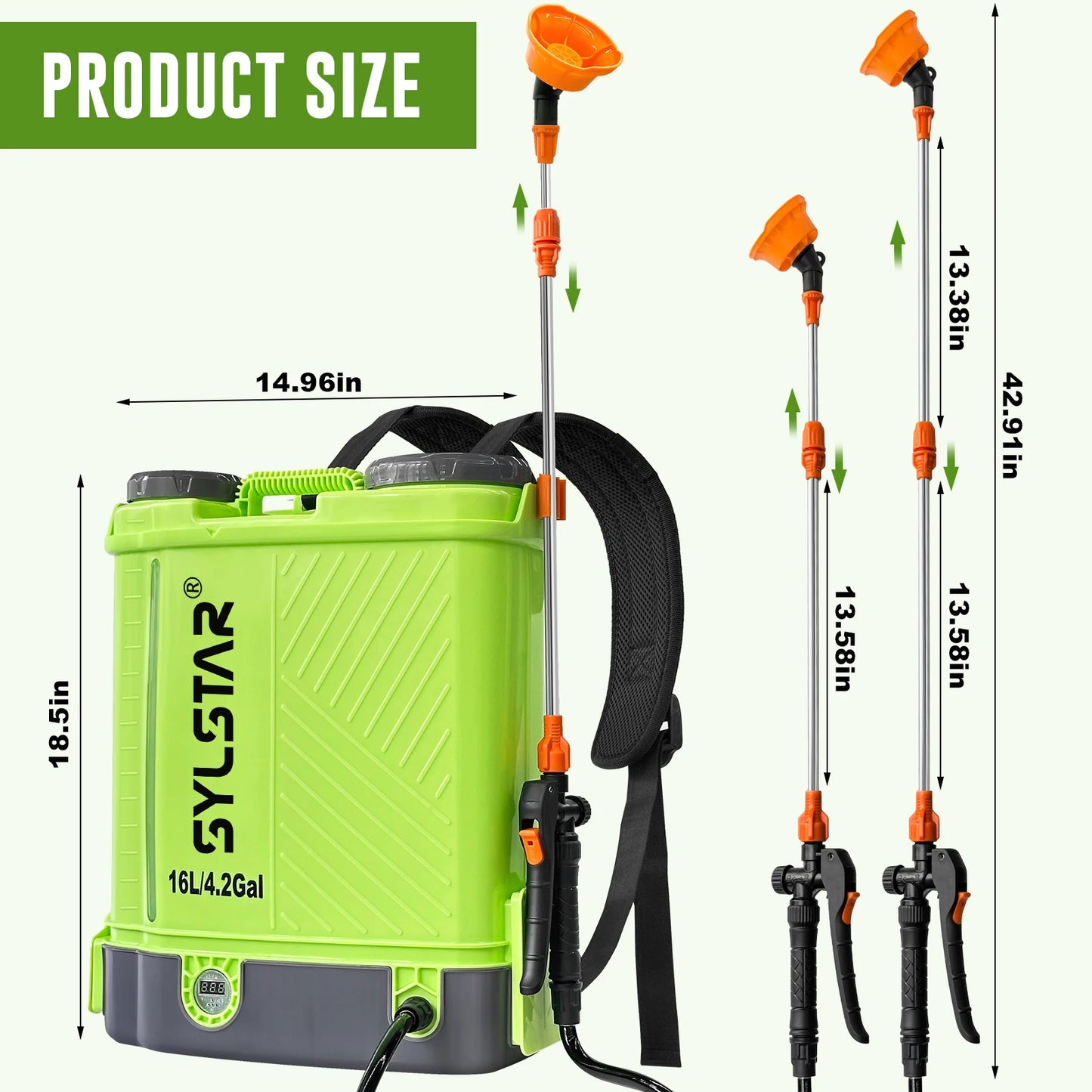 SYLSTAR Battery Powered Backpack Sprayer 100 PSI 5 Nozzles