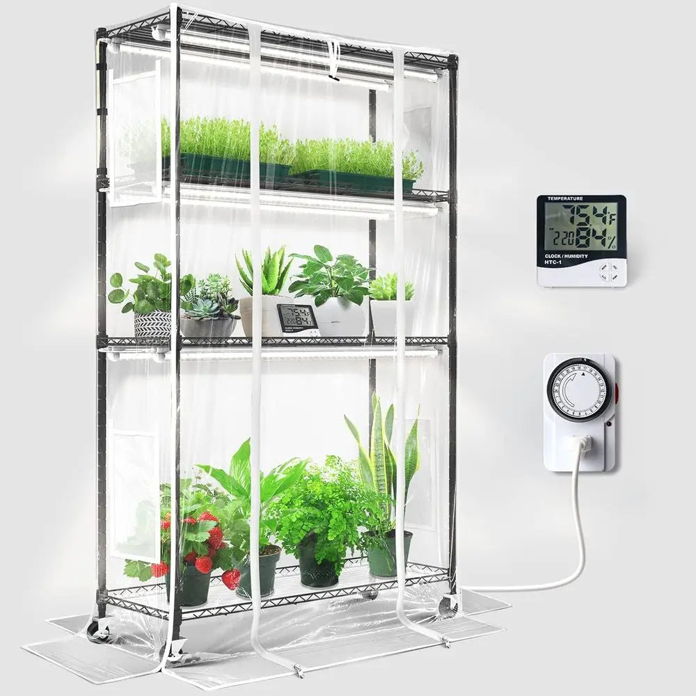 Indoor Greenhouse Grow Light With 4-Tier Stand And Thermometer