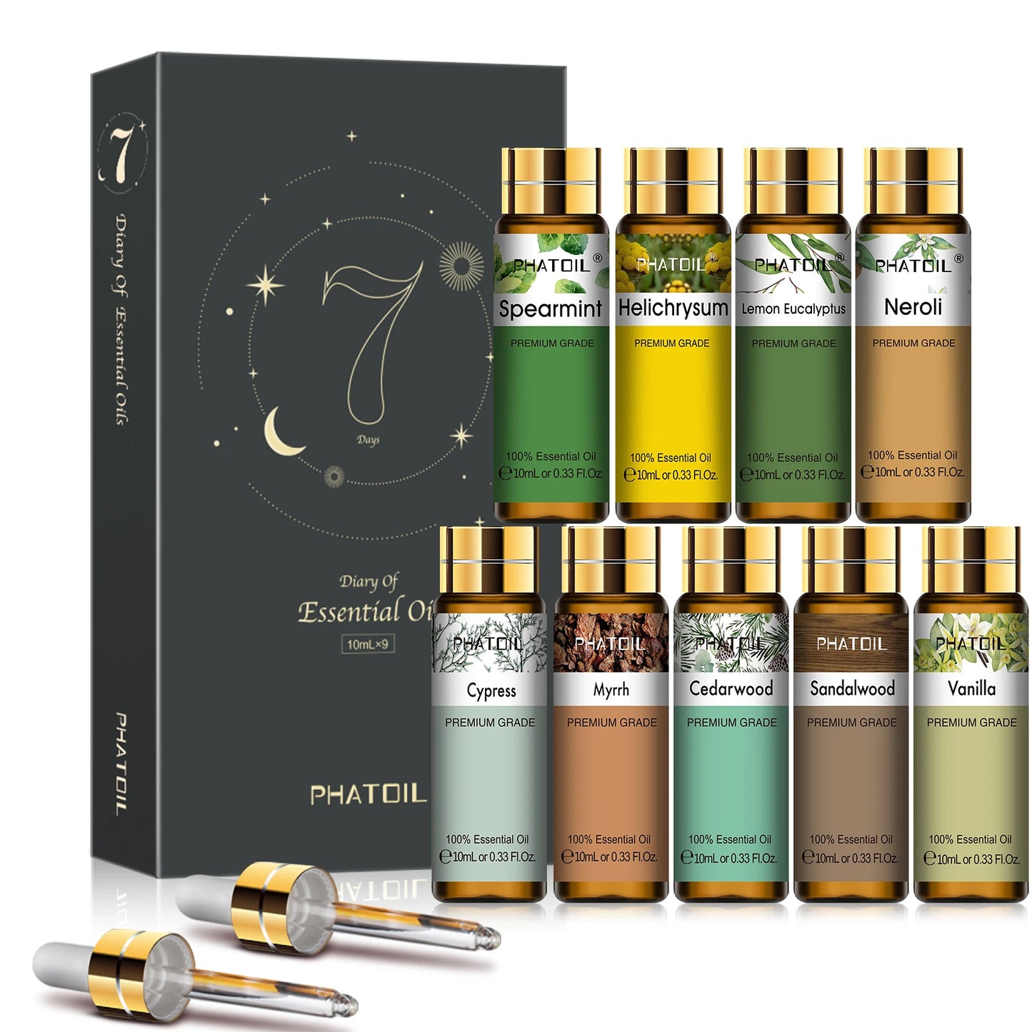 PHATOIL 9pcs Gift Set Pure Essential Oils Kit Vanilla Sandalwood