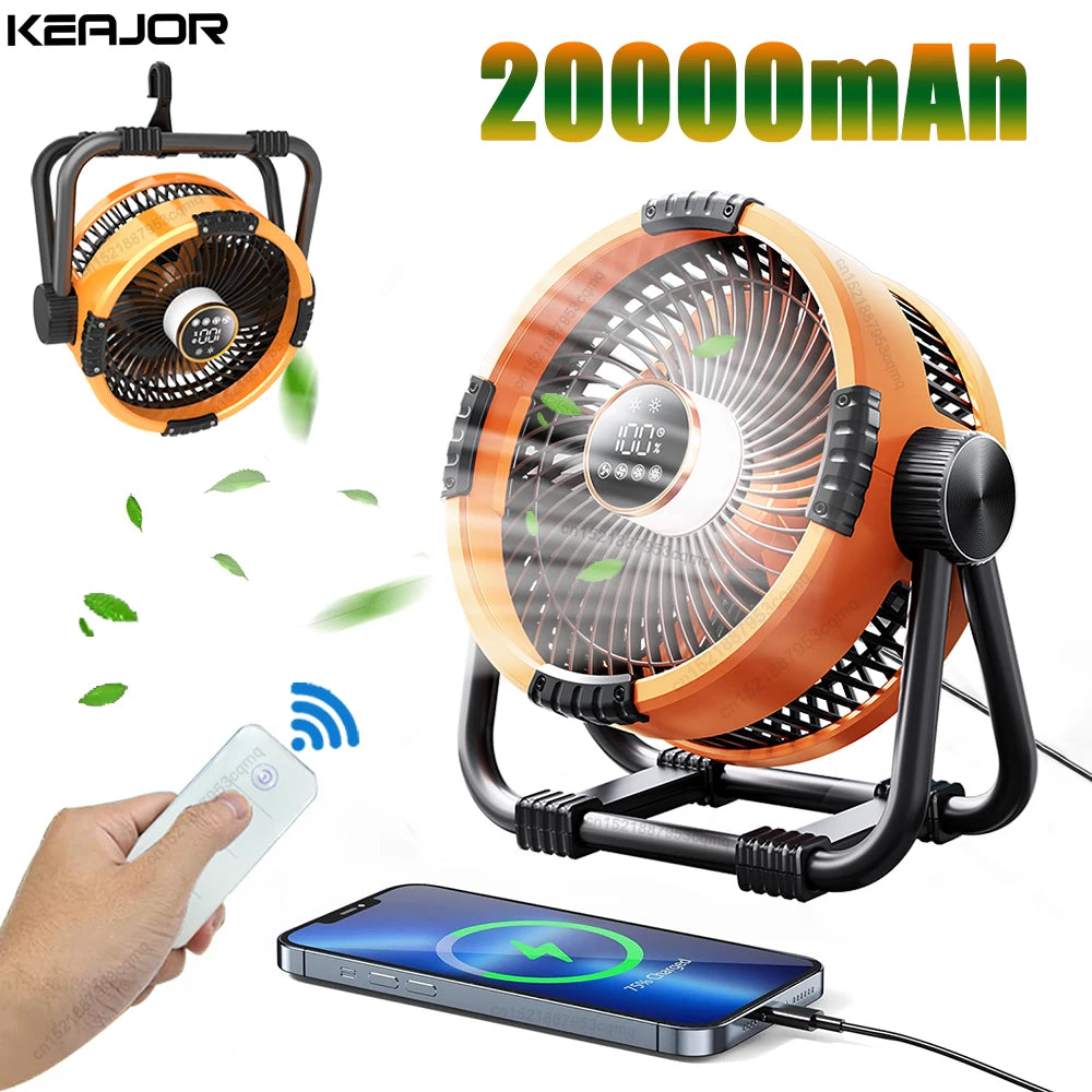 Raugee Camping Fan 20000mAh Portable Rechargeable Outdoor Fan With Light For Campers