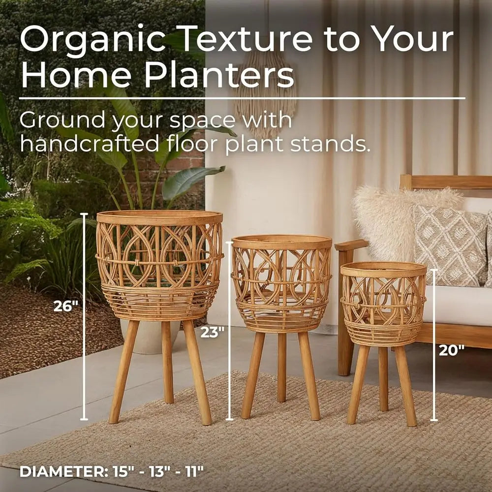 Wooden Planter Pots Set With Stands For Boho Home Decor