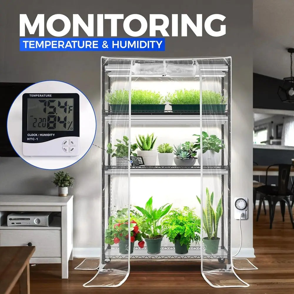 Indoor Greenhouse Grow Light With 4-Tier Stand And Thermometer