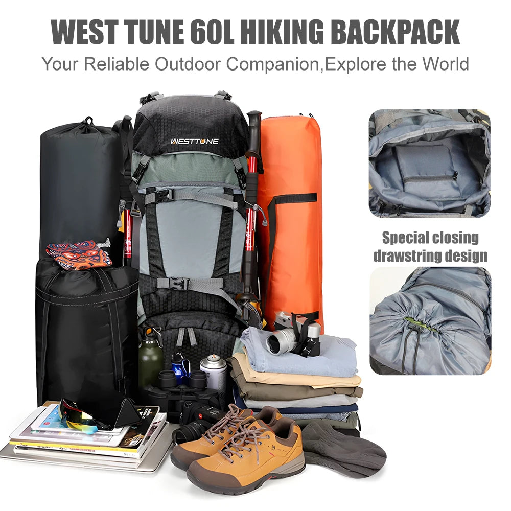 WEST TUNE Explorer Internal Frame Backpack With Rain Cover Hiking