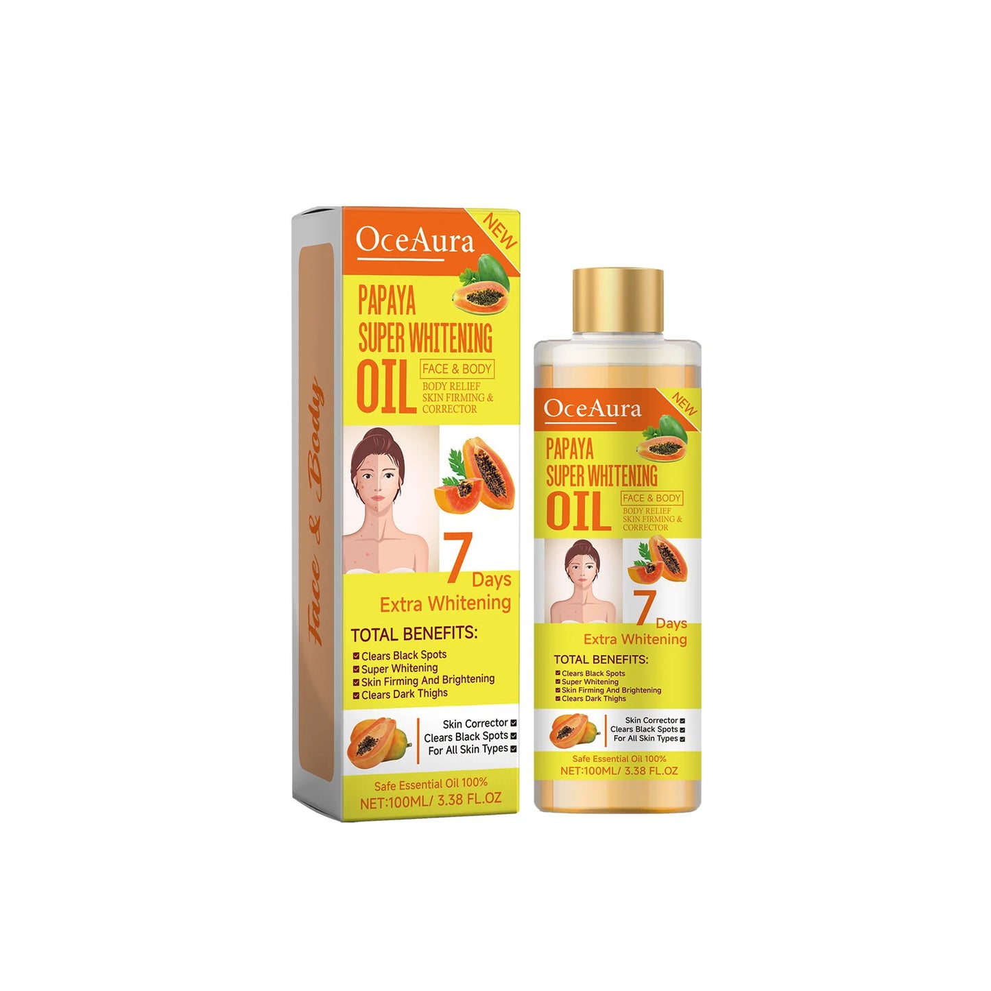 OceAura Papaya Face and Body Oil for Brightening and Firming
