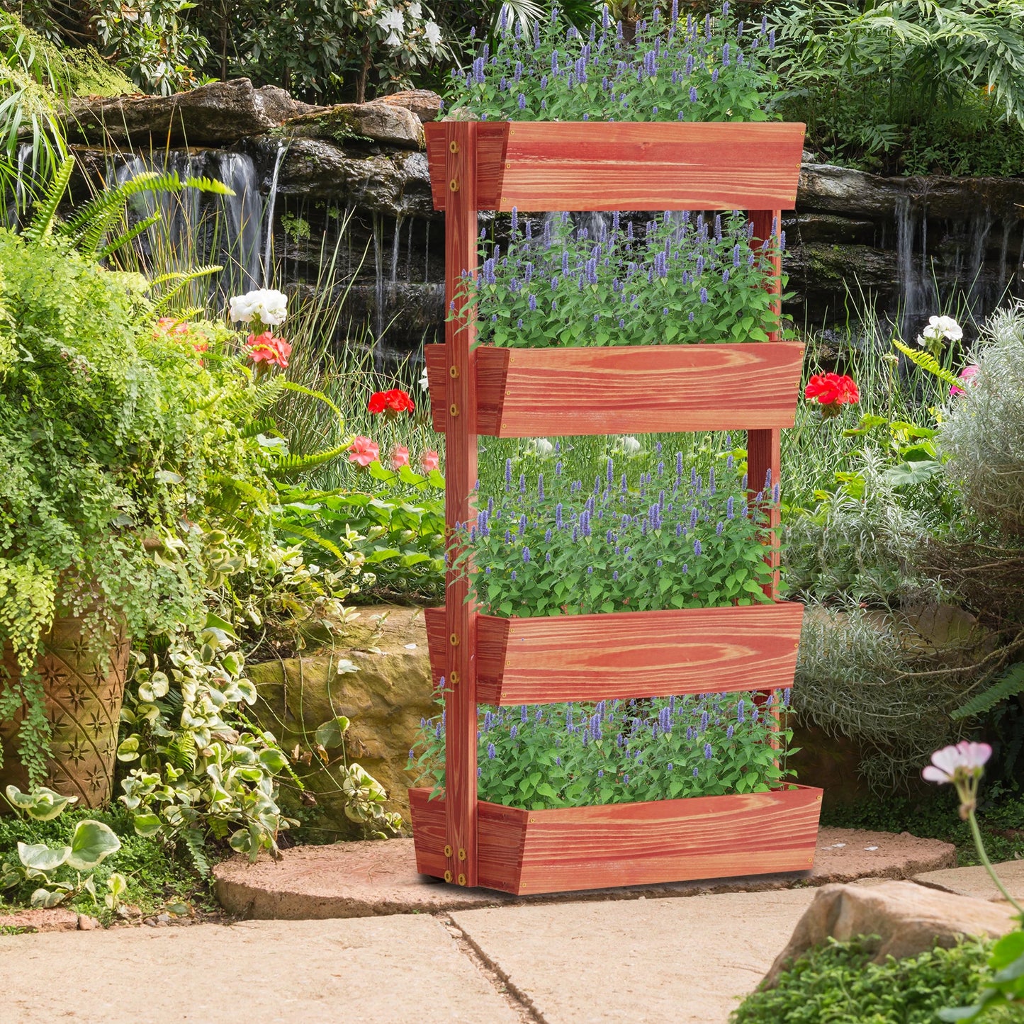 Wooden Raised Garden Bed Vertical Planter Rack With Detachable Ladder