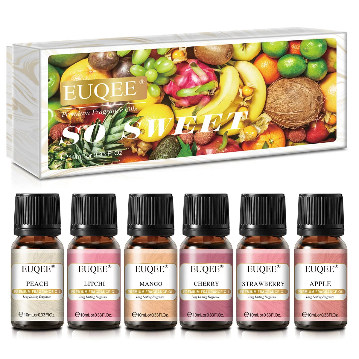 EUQEE 6PCS Aromatherapy Fragrance Oil Gift Set Coffee Fruit Series Essential Oils 10ml Strawberry Cherry Pumpkin Pie Leather