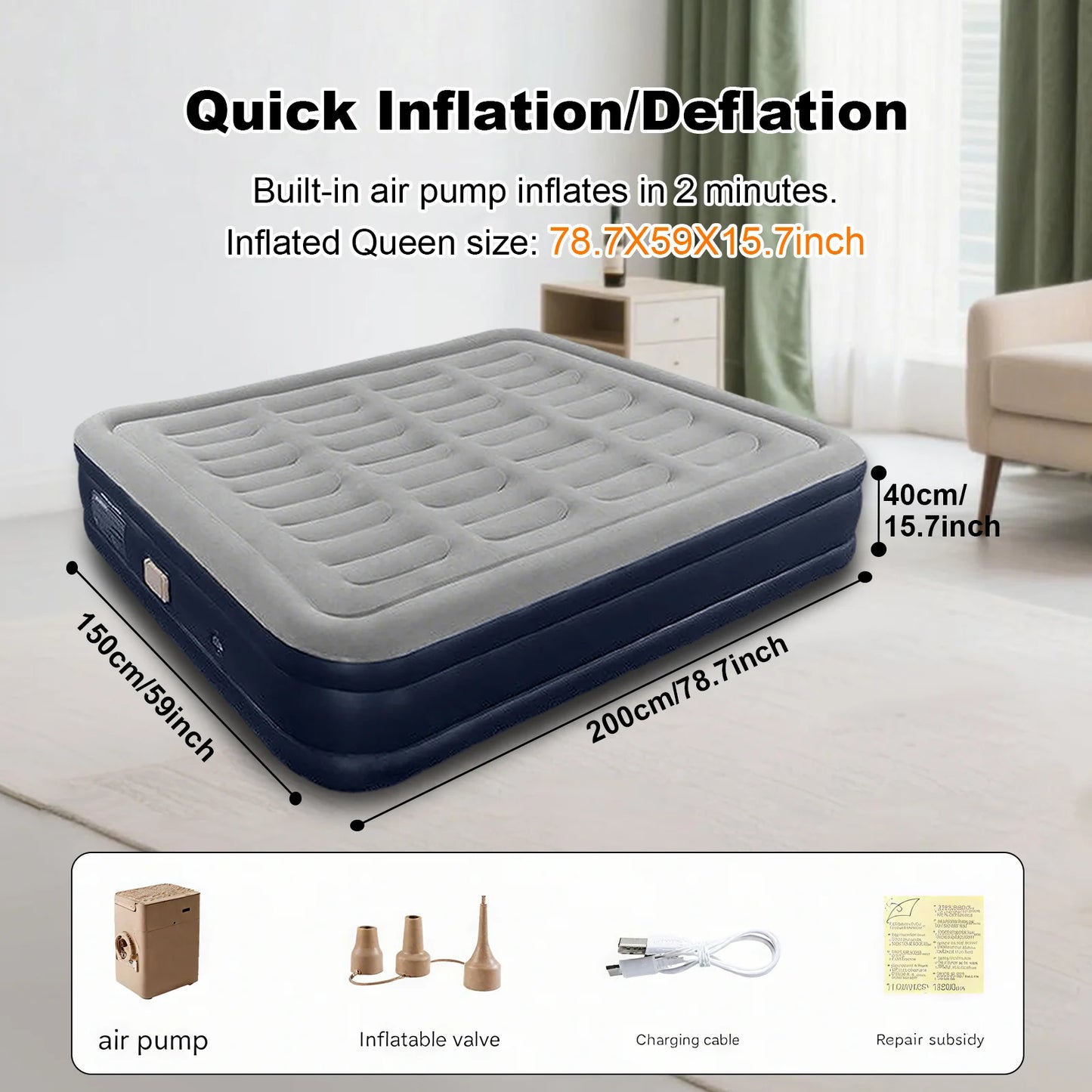PVC Automatic Inflatable Mattress With Built-In Pump For Camping