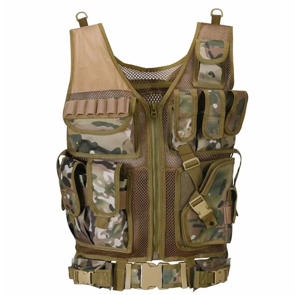 APWIKOGER Nylon Combat Body Armor Vest Multi-Pocket Adjustable Mesh Airsoft