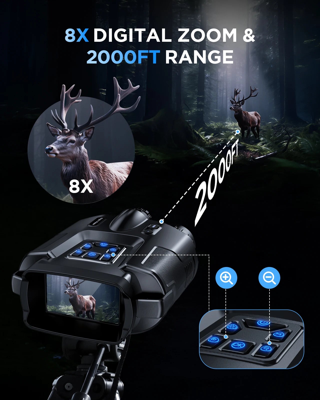 Letcmoi 4K Night Vision Binoculars 8X Digital Zoom Infrared Light